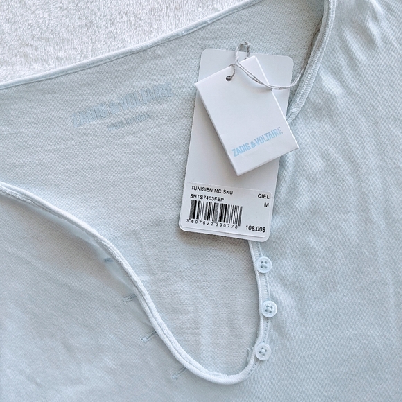 Zadig & Voltaire Tee Tunisien MC Skull V-Neck Short Sleeve Metallic Grey M NWT - Picture 15 of 16